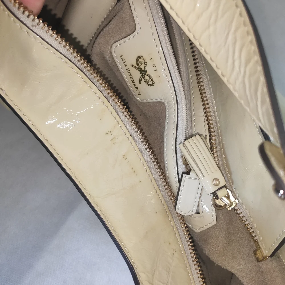 Anya Hindmarch Ivory Patent Leather Lautner Hobo